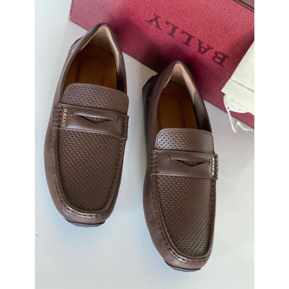 Bally Perforated Men's Calf Leather Driver Loafers Coconut 11 D US 6231354 NIB - Picture 2 of 10